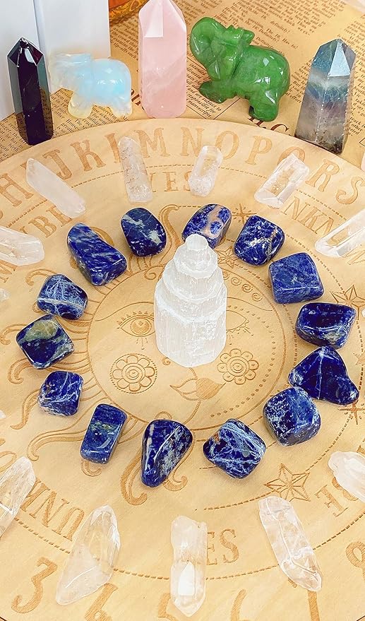 QINJIEJIE 0.9 LBS Blue Sodalite Polished Stones Tumbled Crystals Bulk Gemstones 0.6-1" Irregular Stone Rocks Natural Reiki Healing Crystal for Plants Vase Filler Home Decor Meditation Gifts