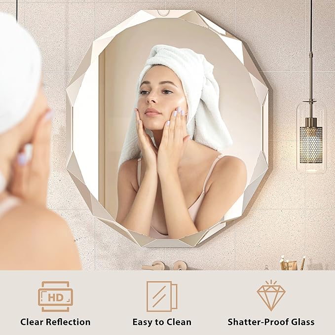 Bathroom Mirrors for Over Sink, Round Frameless Mirrors for Wall, 24x30 Inch