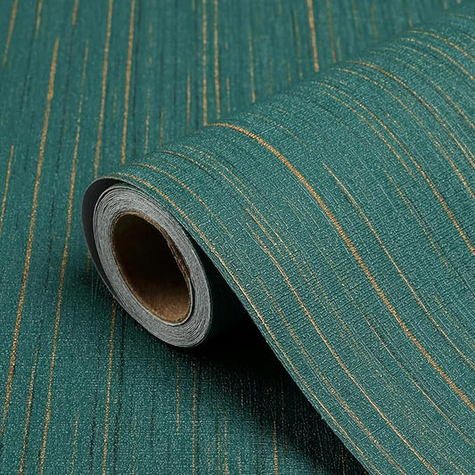 Teal Grasscloth Peel and Stick Wallpaper A Set of 23.6" X 480" Self-Adhesive