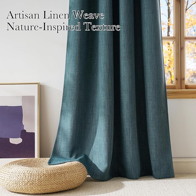 NICETOWN Greyish Blue Room Darkening Rod Pocket Curtains 63 inch Length