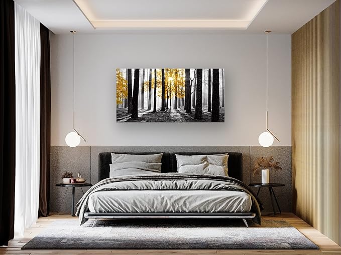 Cao Gen Decor Art S06350 Wall Art Canvas Painting Yellow Tree in Black and