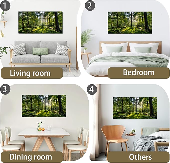 Tarfupth Large Forest Wall Art for Living Room Green Woodland Landscape with Sunlight Modern Nature Wall Decor for Bedroom Office Home Decor 24"x48"