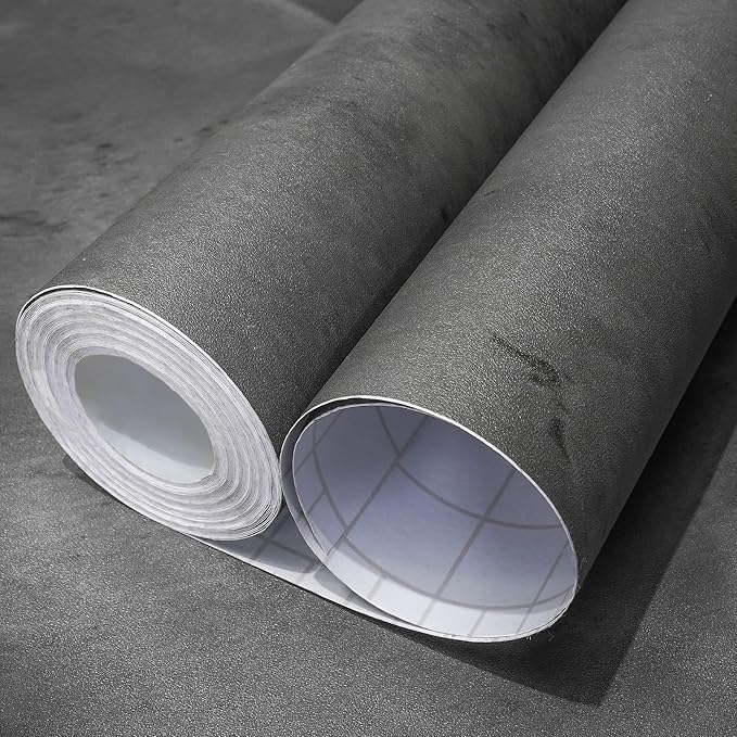 Gray Concrete Wallpaper 15.7in x 360in, Dark Gray Cement Contact Paper 3D Matte
