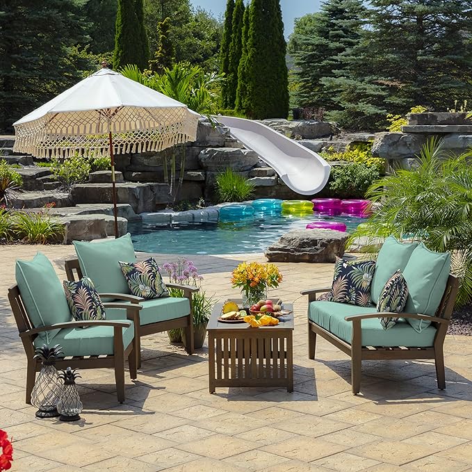 Arden Outdoor Deep Seat Cushion Set (2-Pack), 24 in x 24 in, Weather-Proof, Rain-Proof, Fade Resistant Patio Cushion for Chair, Sofa, and Couch Aqua Leala