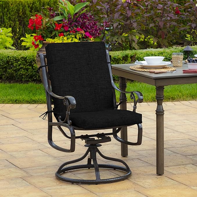 Arden Outdoor Patio Dining Chair Cushion, 20x44, Rain-Proof Seat Pad, Fade-Resistant Outdoor Cushion Black Leala