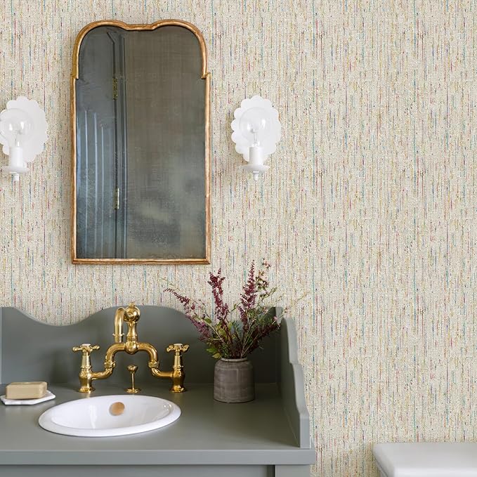 JiffDiff Woven Wallpaper Peel and Stick 17.3" x 120" Colorful Paint Grasscloth