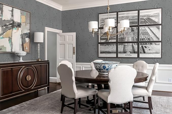 Erfoni 394"x17.7" Grey Floral Embossed Wallpaper