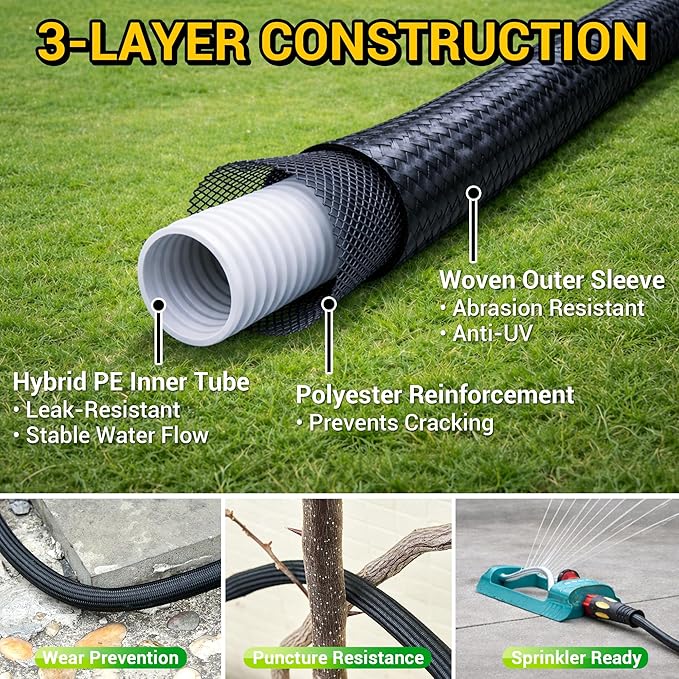 TheFitLife Garden Hose 75 ft - Heavy Duty 75ft Non-Expandable Outdoor Water Hose, Non Kinking, Lightweight, Extended Reach Without Extra Weight, 1/2 id x 75 feet