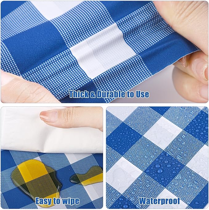 Kochorie 54 Inch x 300 Ft Blue Checkered Plastic Table Cloth Roll Disposable