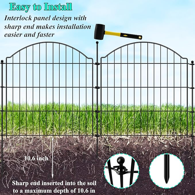 Decorative Garden Fences 24in x 10ft, 5 Pack Outdoor Fencing Animal Barrier Dog Border, Metal Wire Fence Panels for Garden Decor, Flower Bed Edging Borders for No Dig Patio Yard