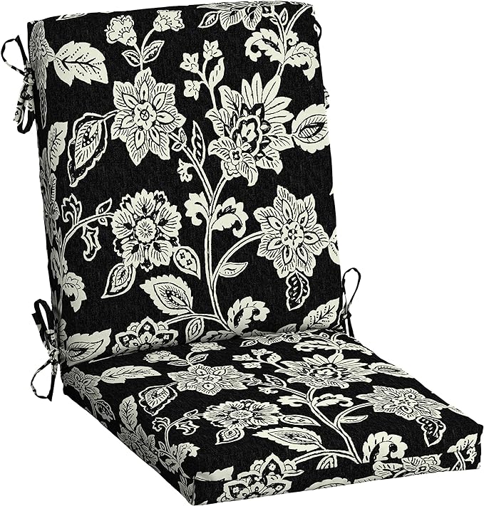 Arden Outdoor Patio Dining Chair Cushion, 20x44, Rain-Proof Seat Pad, Fade-Resistant Outdoor Cushion Ashland Black Jacobean