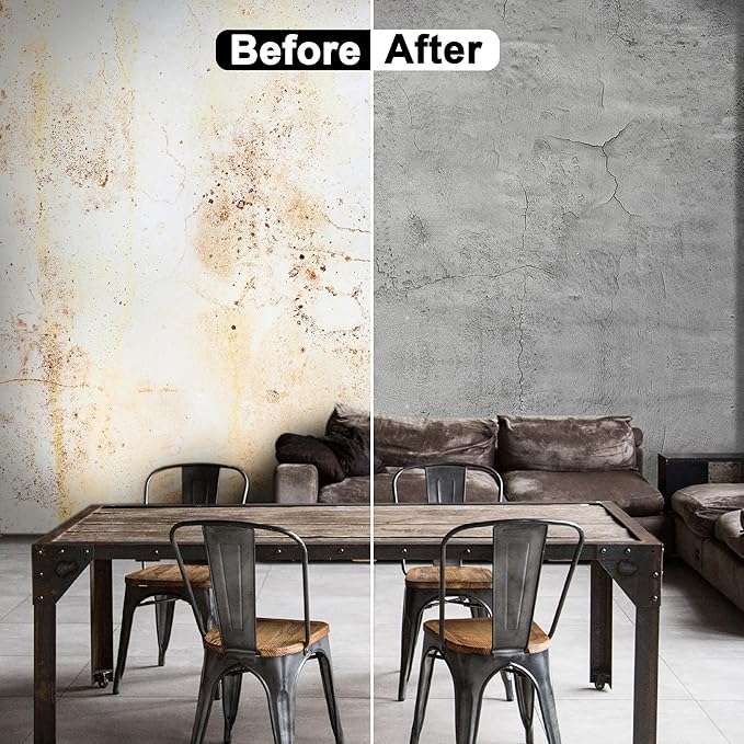 WADILE Light Gray Concrete Wallpaper 15.7 in * 354 in, Cement Contact Paper 3D