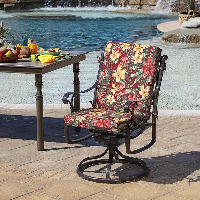 Arden Outdoor Patio Dining Chair Cushion, 20x44, Rain-Proof Seat Pad, Fade-Resistant Outdoor Cushion Ruby Clarissa
