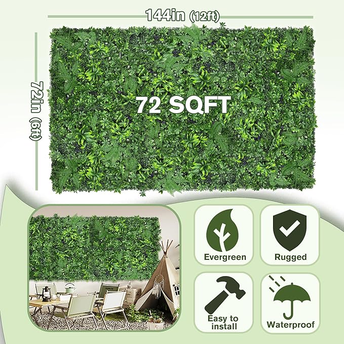 Artificial Green Boxwood Grass Wall Roll: 72"x144" UV Protected Ivy Privacy