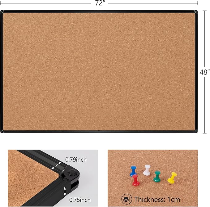 Extra Large Cork Bulletin Board 72" X 48", Wall Mounted Notice Pin Board