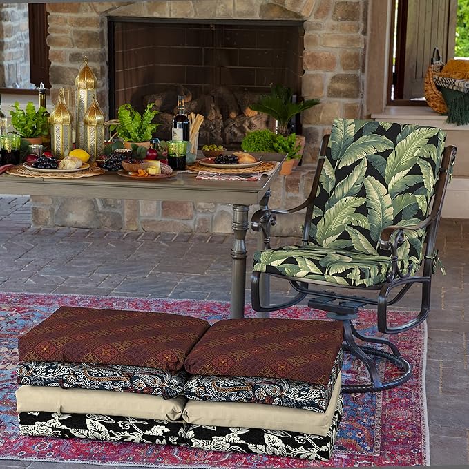 Arden Outdoor Patio Dining Chair Cushion, 20x44, Rain-Proof Seat Pad, Fade-Resistant Outdoor Cushion Onyx Cebu