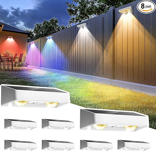 SOLPEX Solar Fence Lights Outdoor, 9 Fixed Colors ï¼ Color Changing Fence Solar Lights Outdoor Waterproof IP65, LED Deck Lighting for Backyard Wall Step Patio Railing Pool Porch (8 Pack)