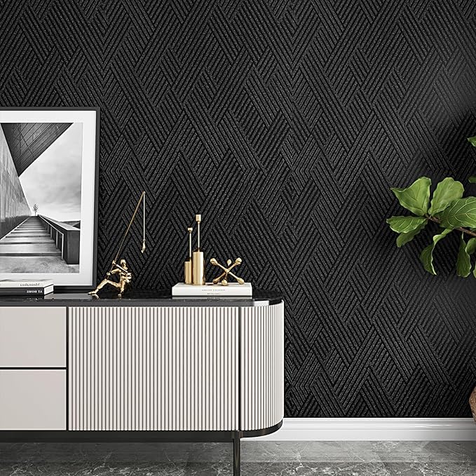 Decotalk 30"x120" Textured Peel and Stick Wallpaper Black Geometric
