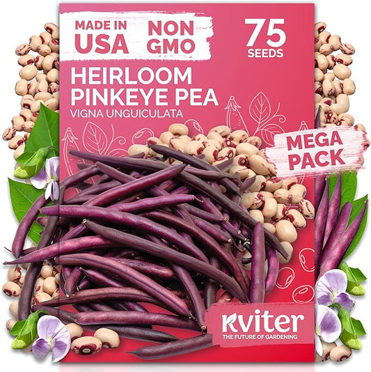 KVITER 75 Top Pick Pinkeye Cow Pea Seeds for Planting (Vigna Unguiculata) â Field Pea, Bush Purple Hull Peas, Heirloom Peas & Beans â Vegetable Seeds for Outdoor Garden, Beds, Containers