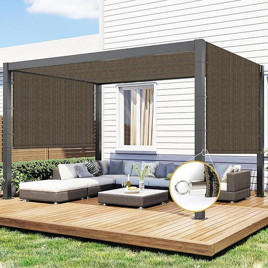 Shade&Beyond 8'x16' Pergola Shade Cover with Weighted Rods & Grommets, 90% UV Block Outdoor Sun Shade Cloth Canopy Replacement Cover for Patio Porch, Mocha