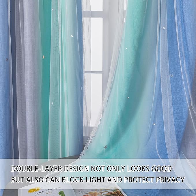 XiDi Blue Blackout Curtains for Boy Rooms Green Curtains for Bedroom Grey