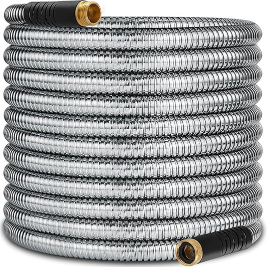 100 ft Stainless Steel Garden Hose - 2026 New Upgraded Metal Water hose - Flexible Water Hoses Pipes with Latex Core, 3/4" Solid Brass Connector - No-Expandable Watering Garden Hoses