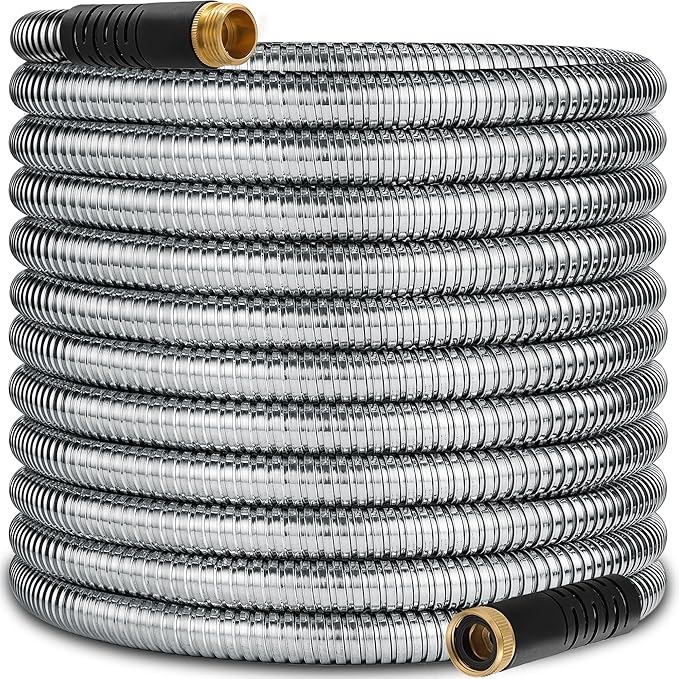 50 ft Stainless Steel Garden Hose - 2026 New Upgraded Metal Water hose - Flexible Water Hoses Pipes with Latex Core, 3/4" Solid Brass Connector - No-Expandable Watering Garden Hoses