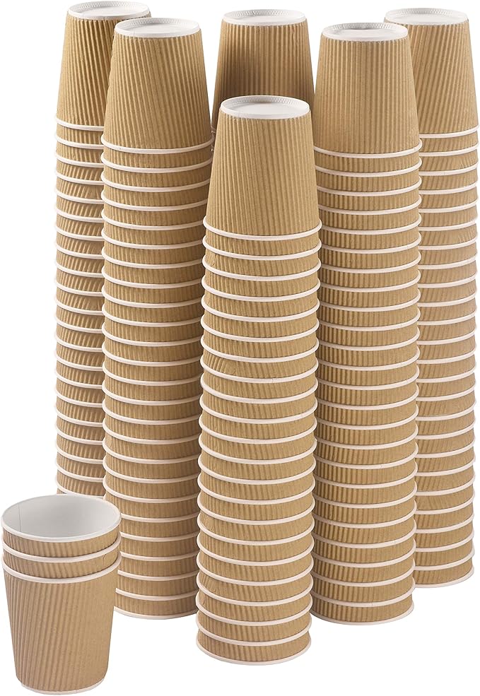 NYHI 150 6 oz Ripple Kraft Paper Cups Brown Hot Cold Cups 3 Layer Rippled Small Insulated Disposable Coffee Cups for Cappuccino Hot Cocoa or Iced Drinks