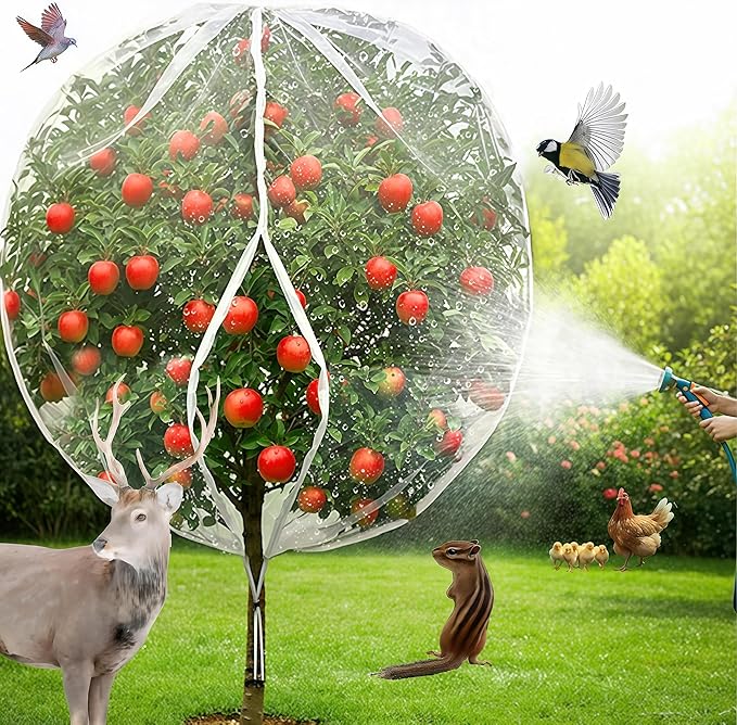 Fruit Tree Netting with Drawstring & Zipper-4 Pack 6x7.2 FT - Reusable Plant Protection Bag, Heavy Duty PE Mesh Cover for Blueberry Bushes - Blocks Birds/Deer/Squirrels