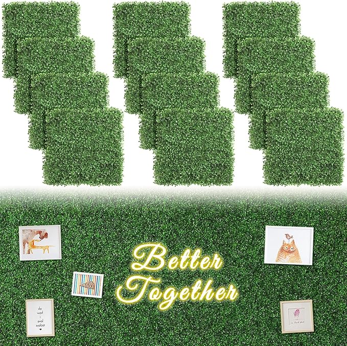Luyue 12PCS 20”×20” Boxwood Panels, Artificial Grass Wall Panels Fake Greenery