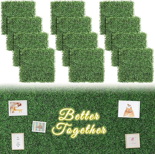Luyue 12PCS 20”×20” Boxwood Panels, Artificial Grass Wall Panels Fake Greenery
