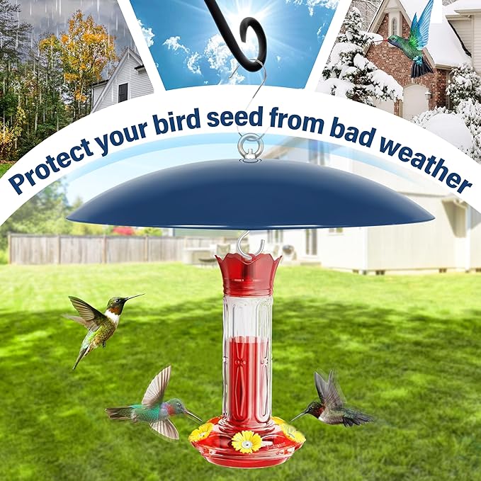 13" Bird Feeder Rain Cover,Bird House Dome,Hummingbird Feeder Guard, Proof for Shepherd's Hook Outdoors,Smart Birds Feeder's Umbrella(Blue), 3Pack