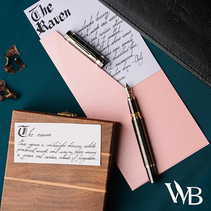 Wordsworth & Black Primori Fountain Pen Set [Gunmetal Gold]; Medium Nib, Gift Case, 24 Ink Cartridges, Refill Converter, Manual; Journaling, Calligraphy, Smooth Writing Pens; Left and Right Handed