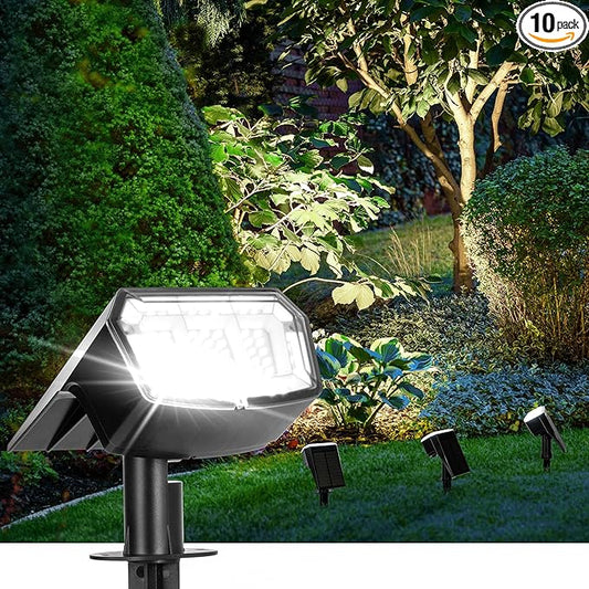 AUDERWIN Solar Spot Lights Outdoor Waterproof 10 Pack IP65, 63 LED 3 Lighting Modes Spotlights for Yard Garden House Garage Pathway