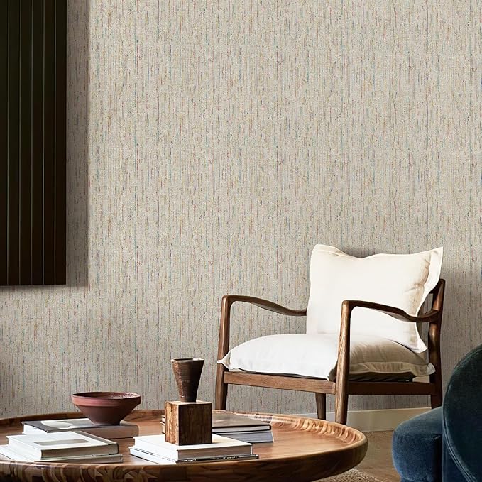 JiffDiff Woven Wallpaper Peel and Stick 17.3" x 800" Colorful Paint Grasscloth