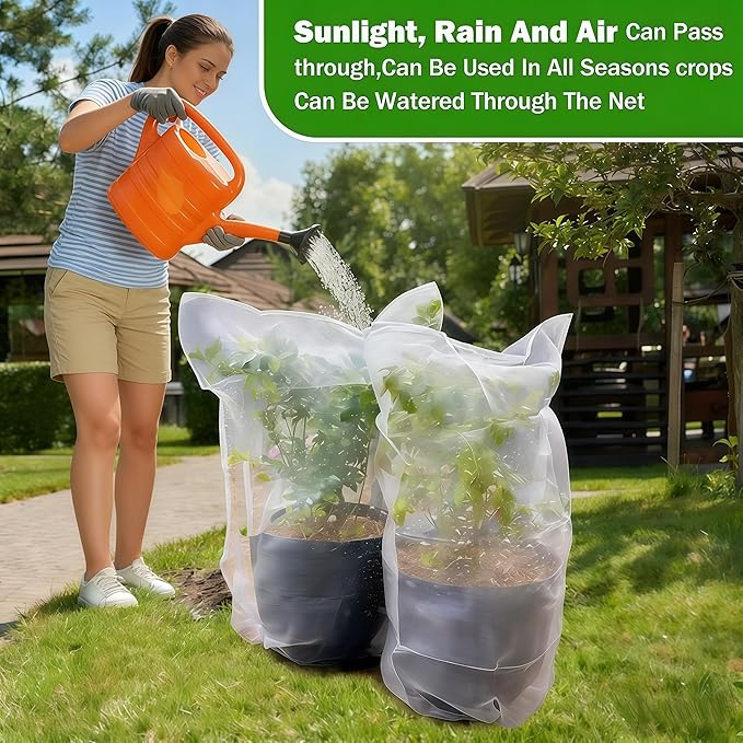 Drawstring Blueberry Netting for Bushes (4 Pack 3.28×2.62FT) - Easy Install Reusable Garden Netting, Protective Mesh for Fruit Trees & Tomato Plants, Blocks Birds, Squirrels & Insects