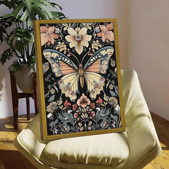 Hand Drawn Sandstone Nature Floral Wall Art, Framed Vintage 3D Textured