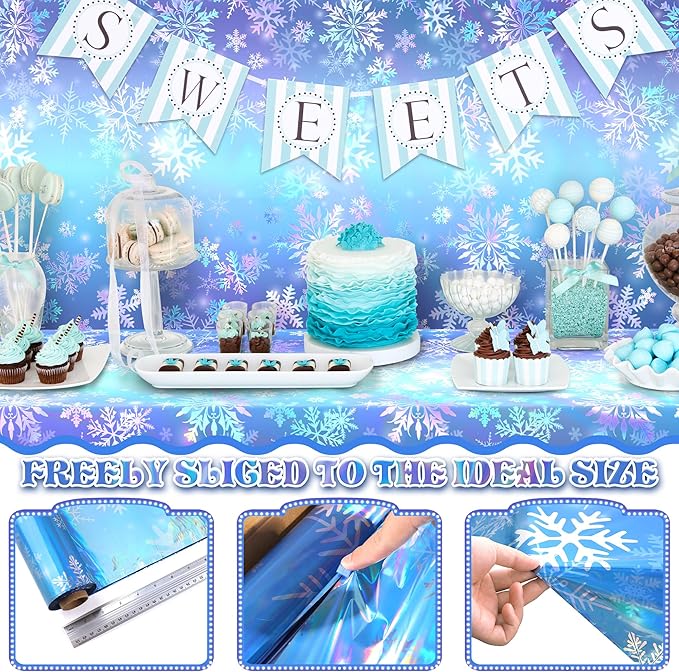 Kochorie 100 Ft x 54 Inch Iridescent Winter Snowflake Tablecloth Roll