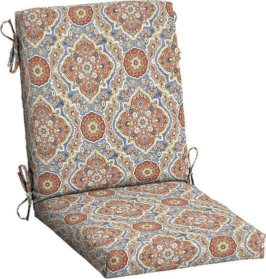 Arden Outdoor Patio Dining Chair Cushion, 20x44, Rain-Proof Seat Pad, Fade-Resistant Outdoor Cushion Global Vintage Medallion