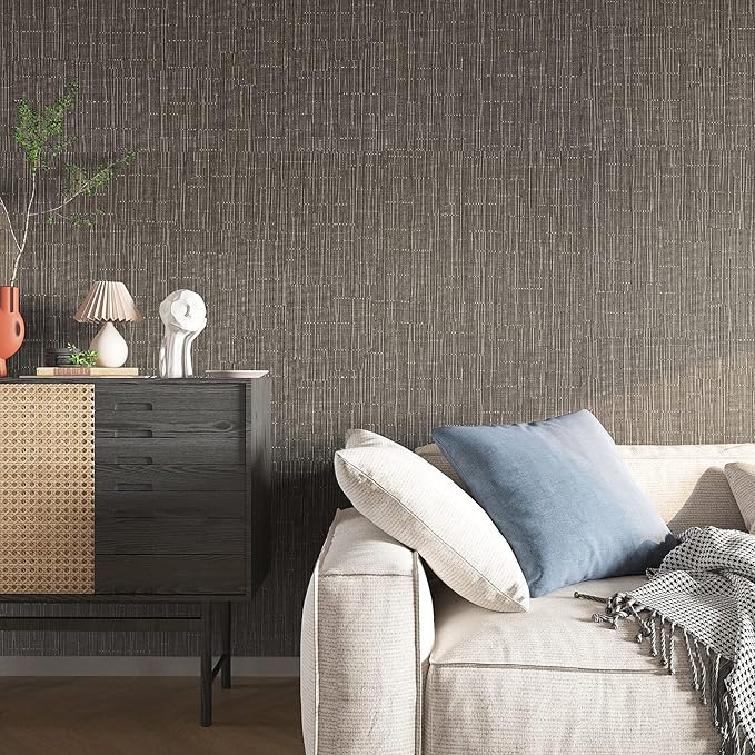 VEELIKE Truffle Brown Grasscloth Peel and Stick Wallpaper Faux Woven Grasscloth