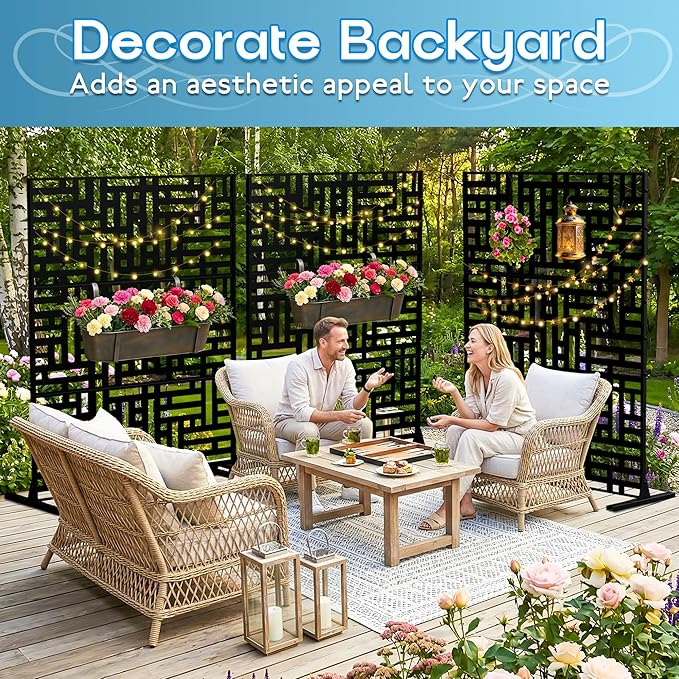MTART Metal Privacy Screen 72" H x 47.2" Decorative Outdoor Privacy Screen
