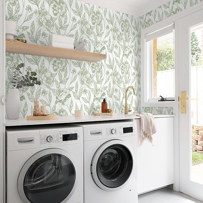 Timeet Peel and Stick Wallpaper Green Floral Wall Paper