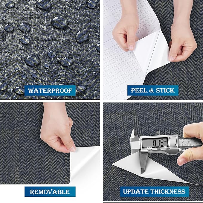 FunStick Gold Navy Blue Grasscloth Wallpaper Peel and Stick Wallpaper Textured