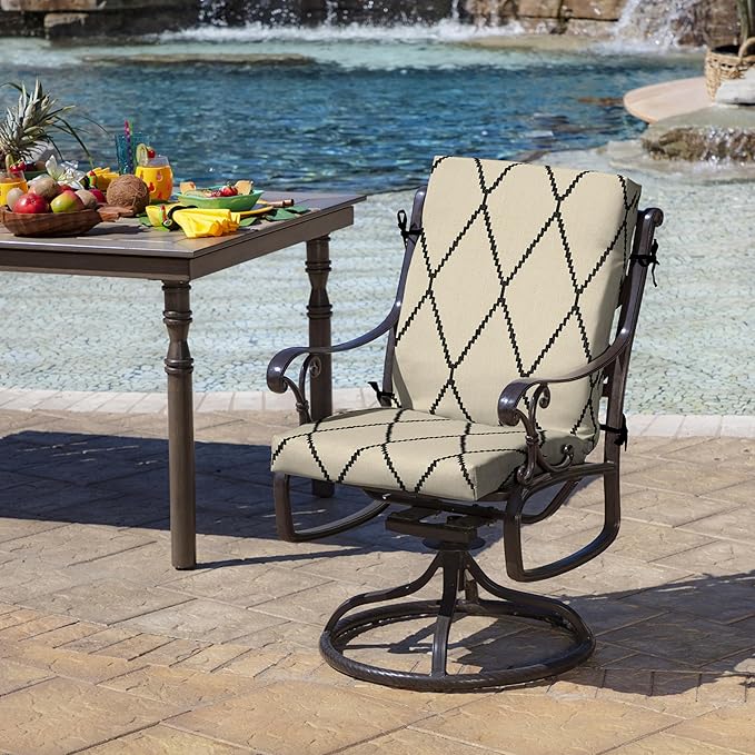 Arden Outdoor Dining Chair Cushion, 2 Pack, 20 x 20, Rain-Proof, Fade Resistant, Tan Diamond Trellis