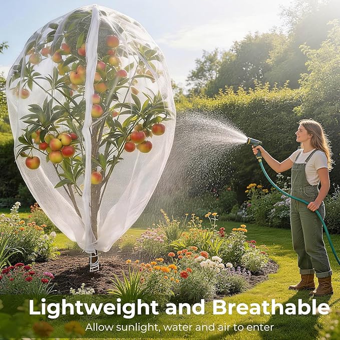 Fruit Tree Netting Cover with Zipper & Drawstring, 10ft x 10ft Insect Bird Barrier Netting for Garden Protection, Ultra Fine Mesh Garden Netting Pest Barrier, Extra Large, 1 Pack
