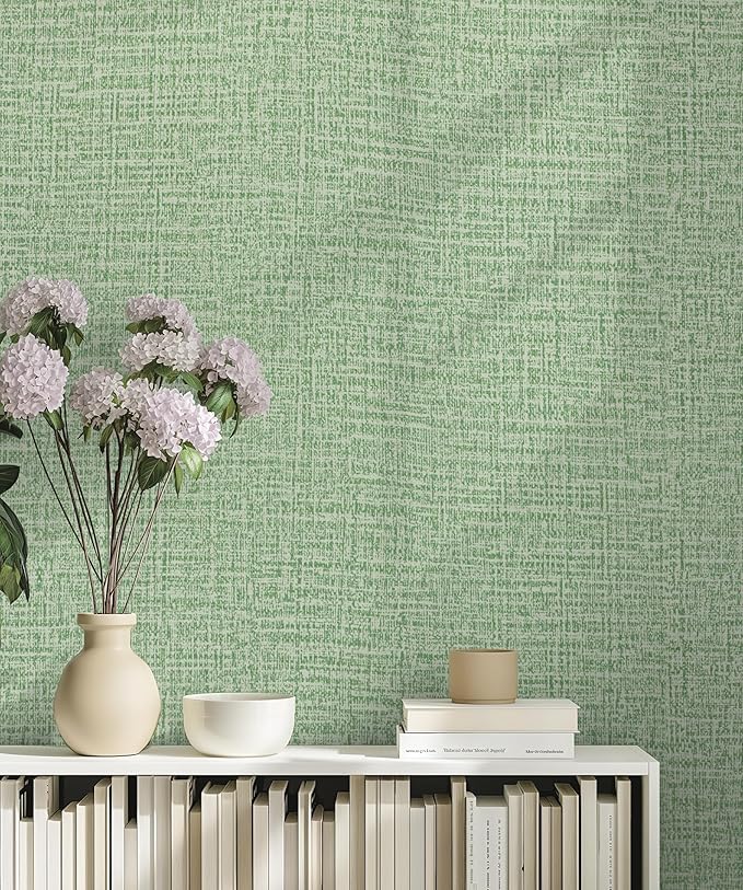 Guvana Grasscloth Peel and Stick Wallpaper Green Textured Contact Paper Modern