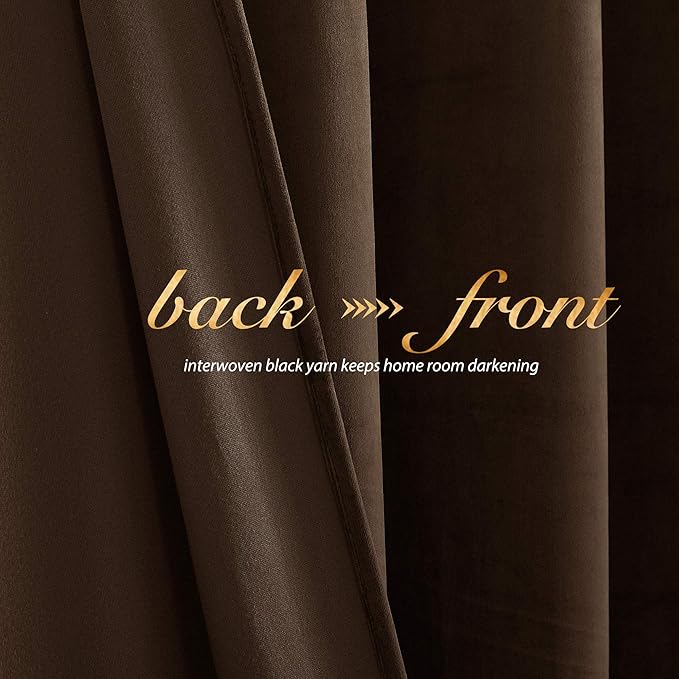 NICETOWN Brown Velvet Room Darkening Curtains, Home Decor Light Blocking