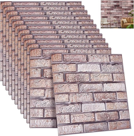 12PCS 3D Wall Panels Peel and Stick Foam Faux Brick Wall Panels, Self-Adhesive