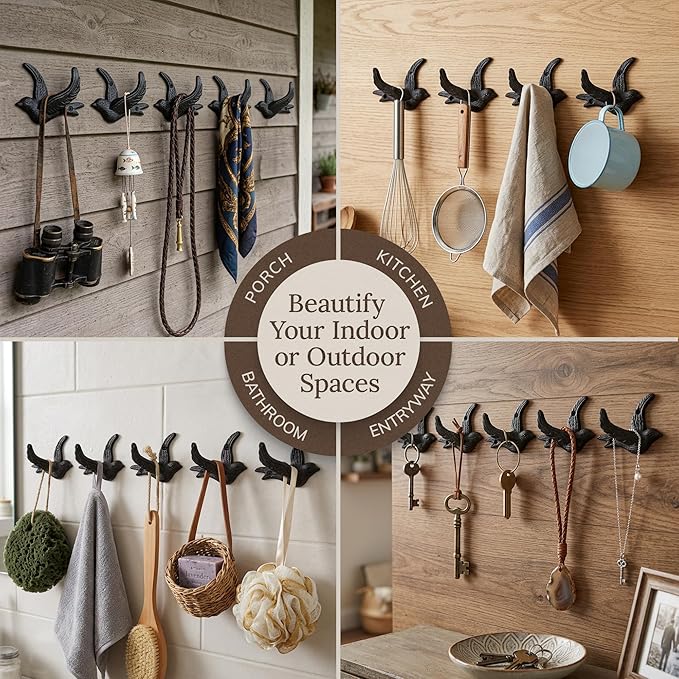 Flying Bird Cast Iron Hooks Non Rusting Interior or Exterior Decorative Wall