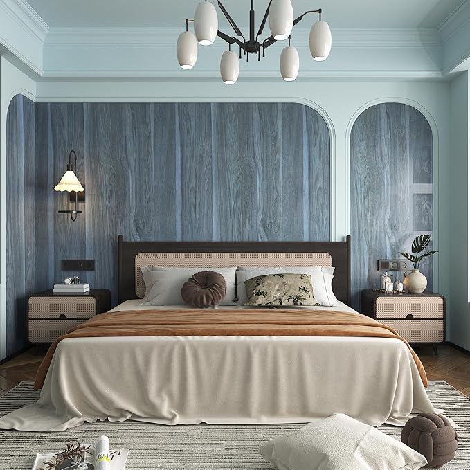 BOMENG Large Blue Wood Contact Paper Peacock Wallpaper Stick and Peel